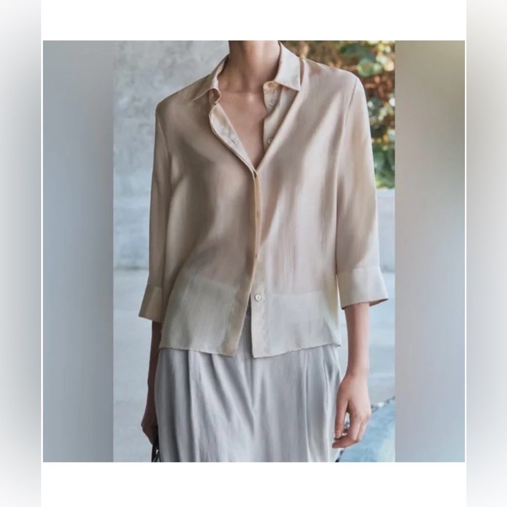 Zara Sheer Light Beige Silk-Blend Camisole Shirt